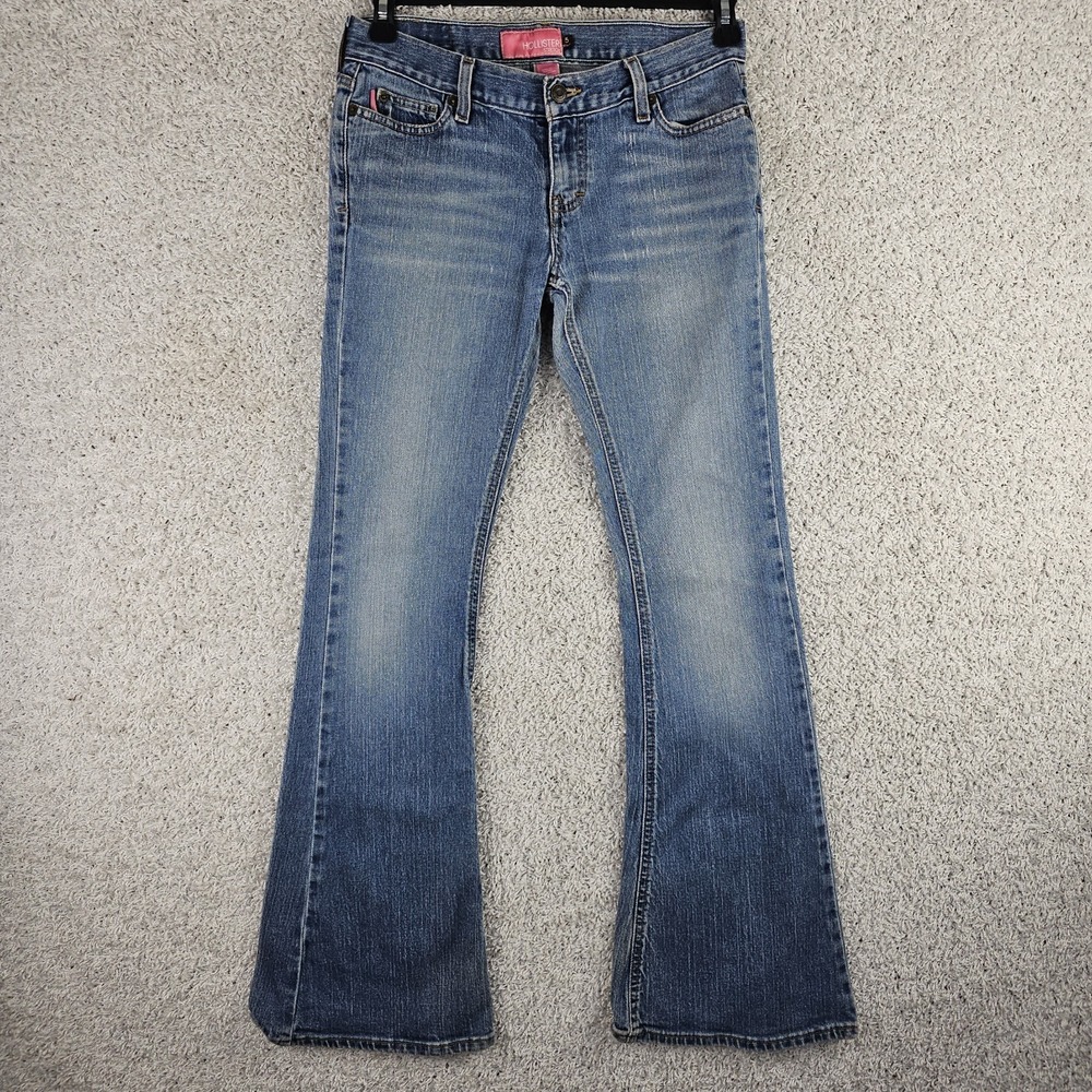 Vintage Hollister Stretch Flare Denim Embroidered Pockets Jeans Size 5 30x31 Y2K